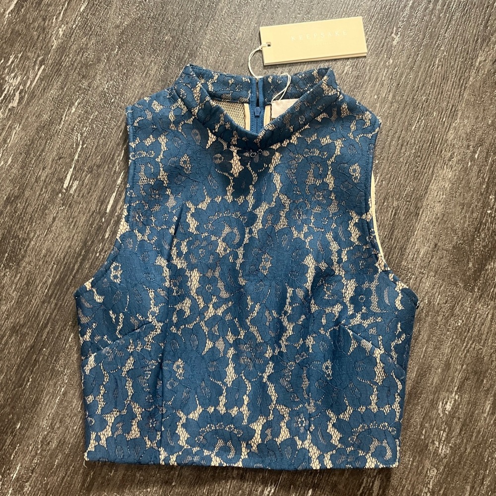 Keepsake The Label Every Way Lace Top Teal Blue Floral Women's Size S